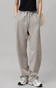 Check2Check-Loose Straight Drawstring Jeans Men Women Can Wear Wide-Leg Floor Drape Wide Pants Korean Style Japanese