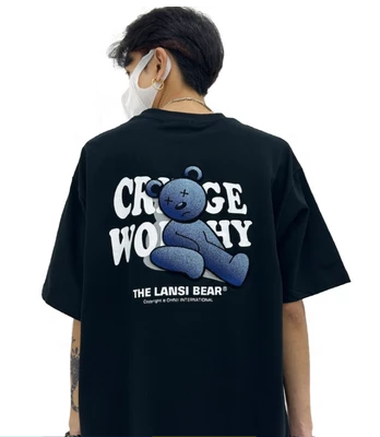 Oversized Cringe Worthy Bear Cotton Jersey T-Shirt - Black