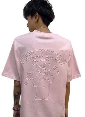 WATER-RESISTANCE: OHNII OVERSIZED 3D FEELING LUCKY HAUGHTY BEAR COTTON JERSEY TSHIRT (PINK)