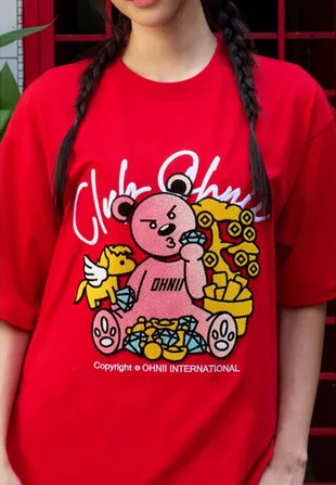 OHNII CNY EXCLUSIVE: OVERSIZED HORSE FRONT HAUGHTY BEAR COTTON JERSEY TSHIRT (RED)