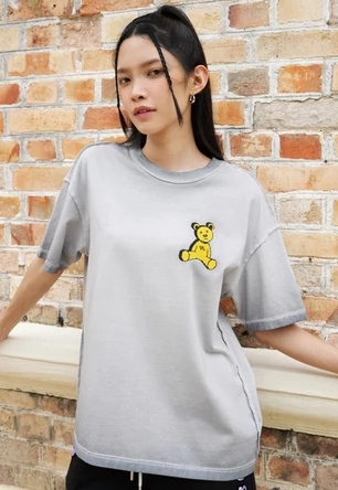 OVERSIZED DOUBLE SIDED I'M JUST A TOY BEAR COTTON JERSEY TSHIRT (ACID WASH)